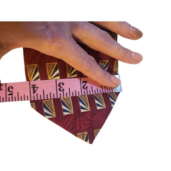 Bill Blass Black Label Mens Tie Necktie Designer Luxury Red Gold Blue Geometric - Picture 11 of 12